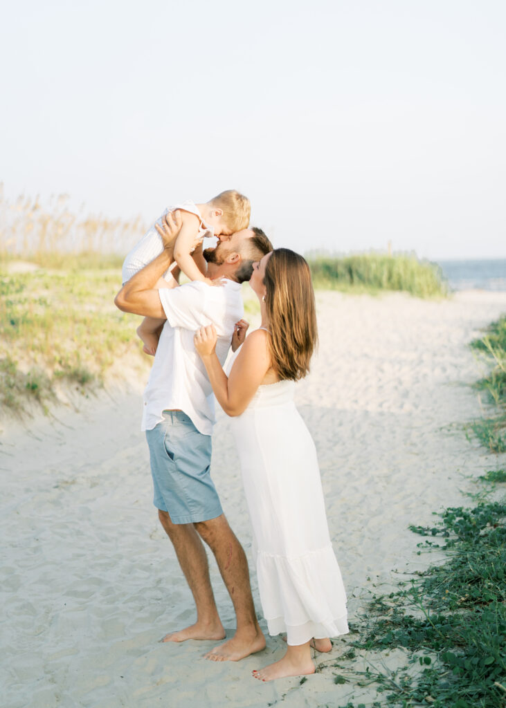 family session at the beach in neutral clothing